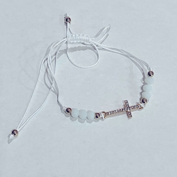 Silk Corded Rhinestone Cross Bracelet - Picture 1 of 3